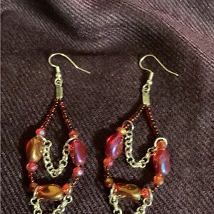 Chic Red Beaded Dangle Earrings